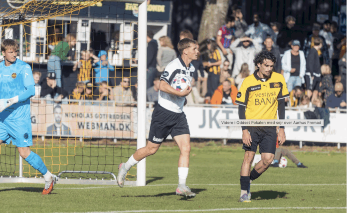 Spillere fra Hobro IK i kamp hvor der blev uddelt advarsler af dommer Michael Tykgaard