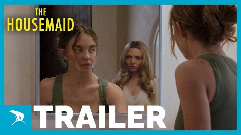 Plakat for thrilleren The Housemaid vist i Hadsund Biograf med Sydney Sweeney og Amanda Seyfried