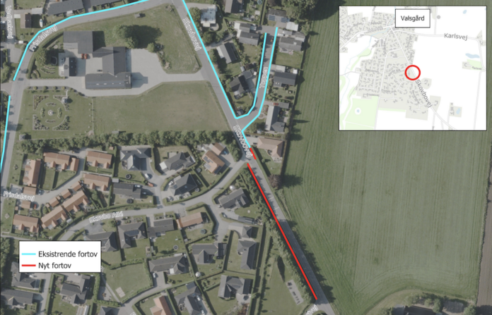 Skovbovej i Valsgård hvor der planlægges nyt fortov for at forbedre trafiksikkerheden