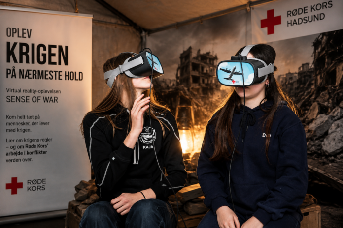 Røde Kors Hadsund inviterer til VR-oplevelsen Sense of War på gågaden i Hadsund.